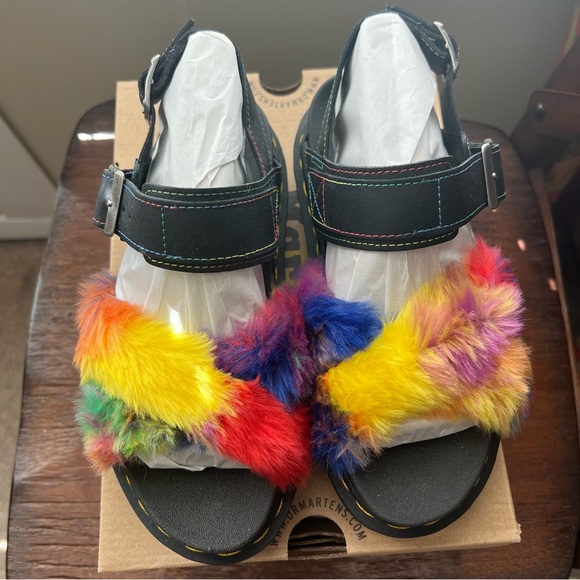 RARE Dr. Martens VOSS II FLUFFY FAUX FUR STRAP SANDALS, UK4/US 6, NIB - Picture 5 of 11